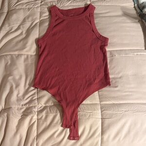 Red Ribbed Sleeveless Bodysuit